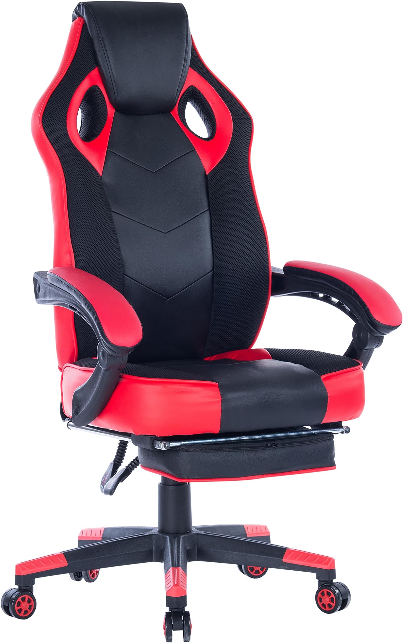 Killbee Ergonomic Swivel Executive Office Gaming Chair Height Adjustable, with Footrest, High-Back Upholstered PU Leather Desk Chair,Red