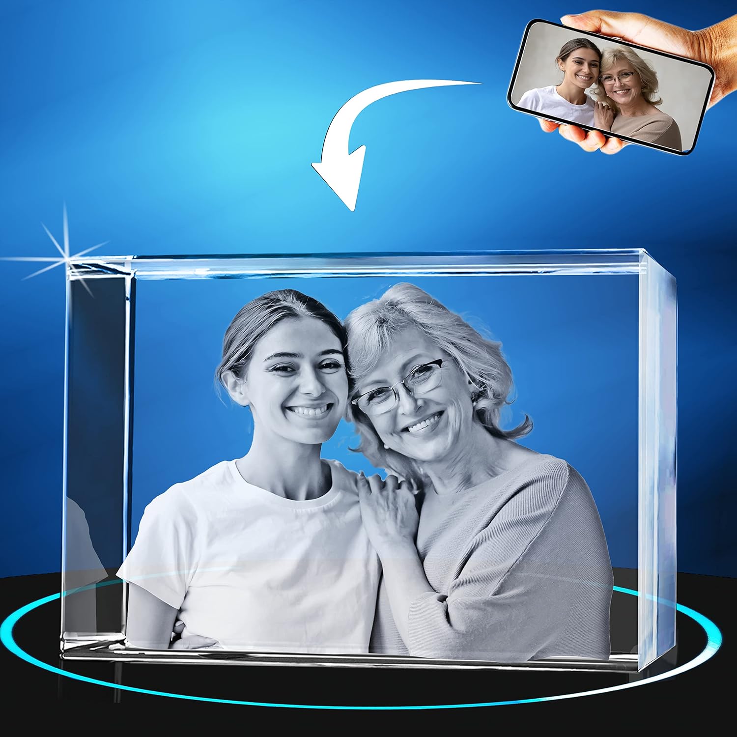Photographs - 3D Crystal Photo, Personalized Mothers Day Gifts With Your Own Photo for Him, Her, Mom, Dad, 3D Laser Etched Picture, Engraved Crystal, Customized Memorial Anniversary Couples Gifts (Small, Landscape)