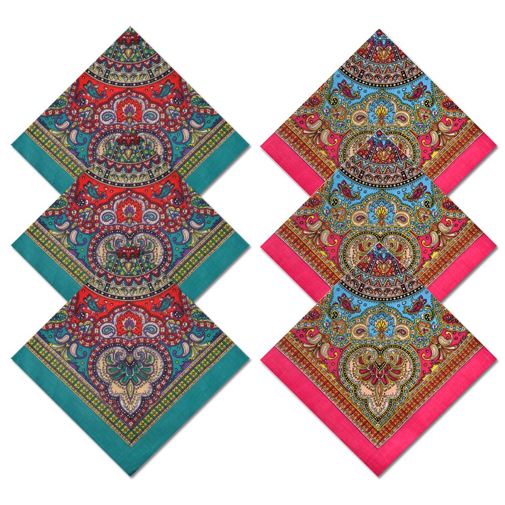 6 Pack 100% Cotton Bandanas Cute Square Handkerchiefs,A