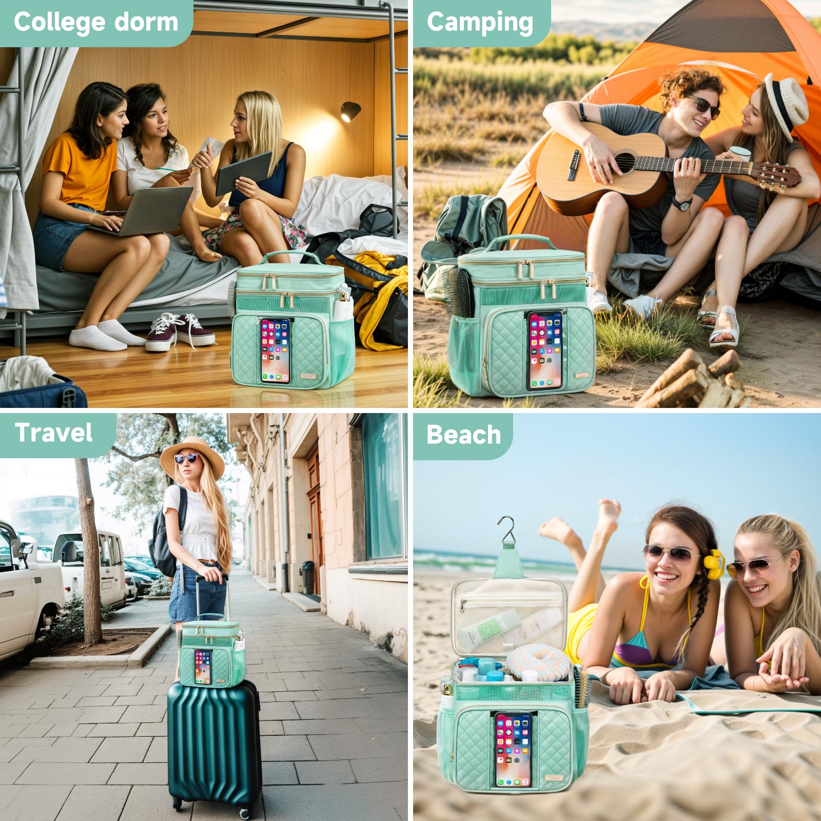 Tealari Large Toiletry Bag for Women Men,Bathroom Bag,Water Resistant Shower Bag,Makeup Bag,Portable Shower Caddy for College Dorm,Hanging Travel Toiletry Bag with Transparent Waterproof Phone Pocket