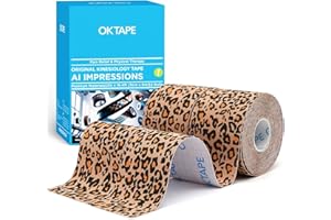 OK TAPE Hypoallergenic Digtal Printed Kinesiology Tape, Elastic Sports Athletic Tape, 2 Rolls, 2in×16.4ft Uncut Roll-Cheetah