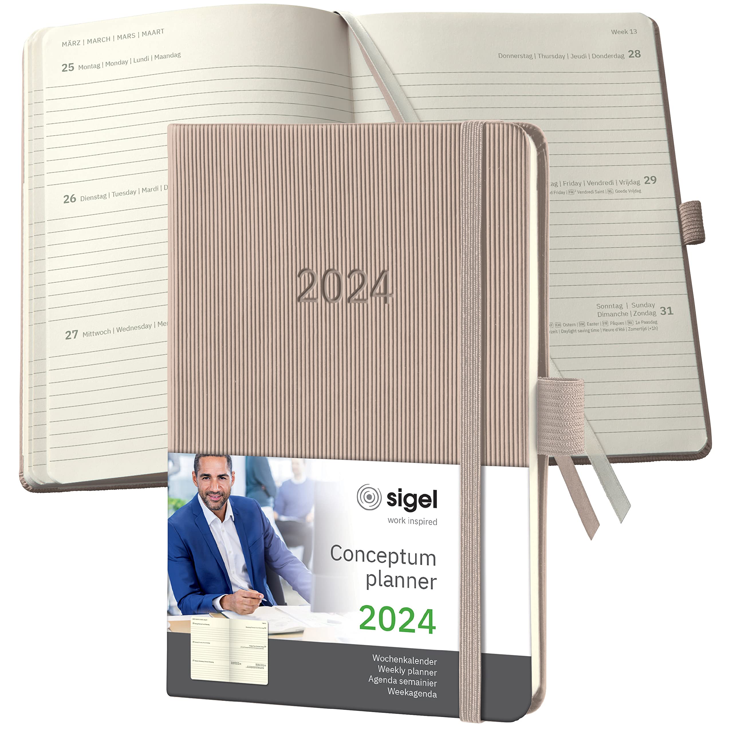 SIGEL C2461 Conceptum Weekly planner 2024, approx. A6, taupe, hardcover, 2 pages equal to 1 week, 176 pages