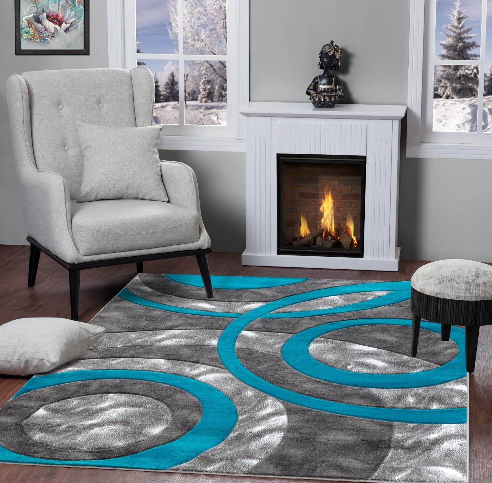 Photo 1 of GLORY RUGS Area Rug 2x3 Turquoise Door Mat Modern Circles Soft Contemporary Floor Carpet Fluffy Texture for Indoor Living Dining Room and Bedroom Area