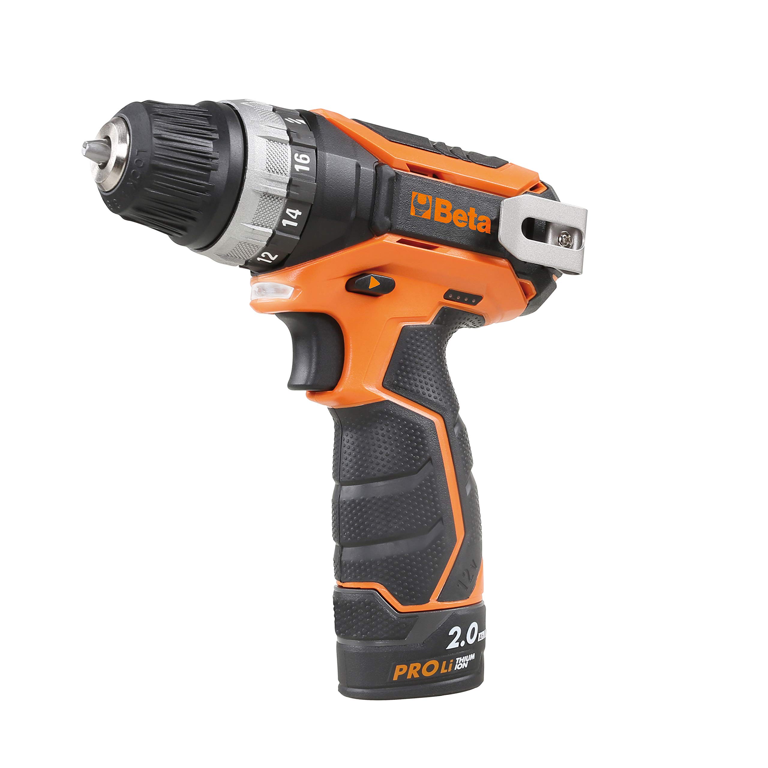 Beta 1972/12 Ultra Compact 12V Drill (176 mm Long, Ultra Light with Only 1.1 kg Includes 2Ah Battery and Perfect in Balance, Small), Black/Orange/Silver