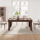 GarveeHome Farmhouse Dining Table for 4-6 People, 63" Long Kitchen Tables | Wooden Sturdy Frame, 5 ft Large Rectangular Dinner Table for Dining Room, Kitchen, Dark Walnut, 63" Non-extendable