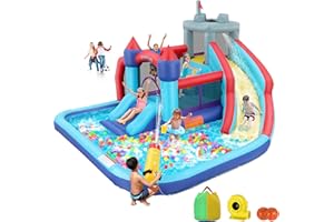 CASULO Inflatable Water Slide Park, 10-in-1 Bounce House Waterslide Combo Backyard Waterpark with Double Slides, Water Sprayer, Splash Pool, Climbing Wall for Kids Outdoor Party Fun Summer