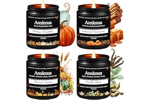 Fall Candles Set – 4 Pack Holiday Scented Soy Candles, 28oz Cozy Winter Candle Scents of Cinnamon, Vanilla Bean & Harvest,Pum