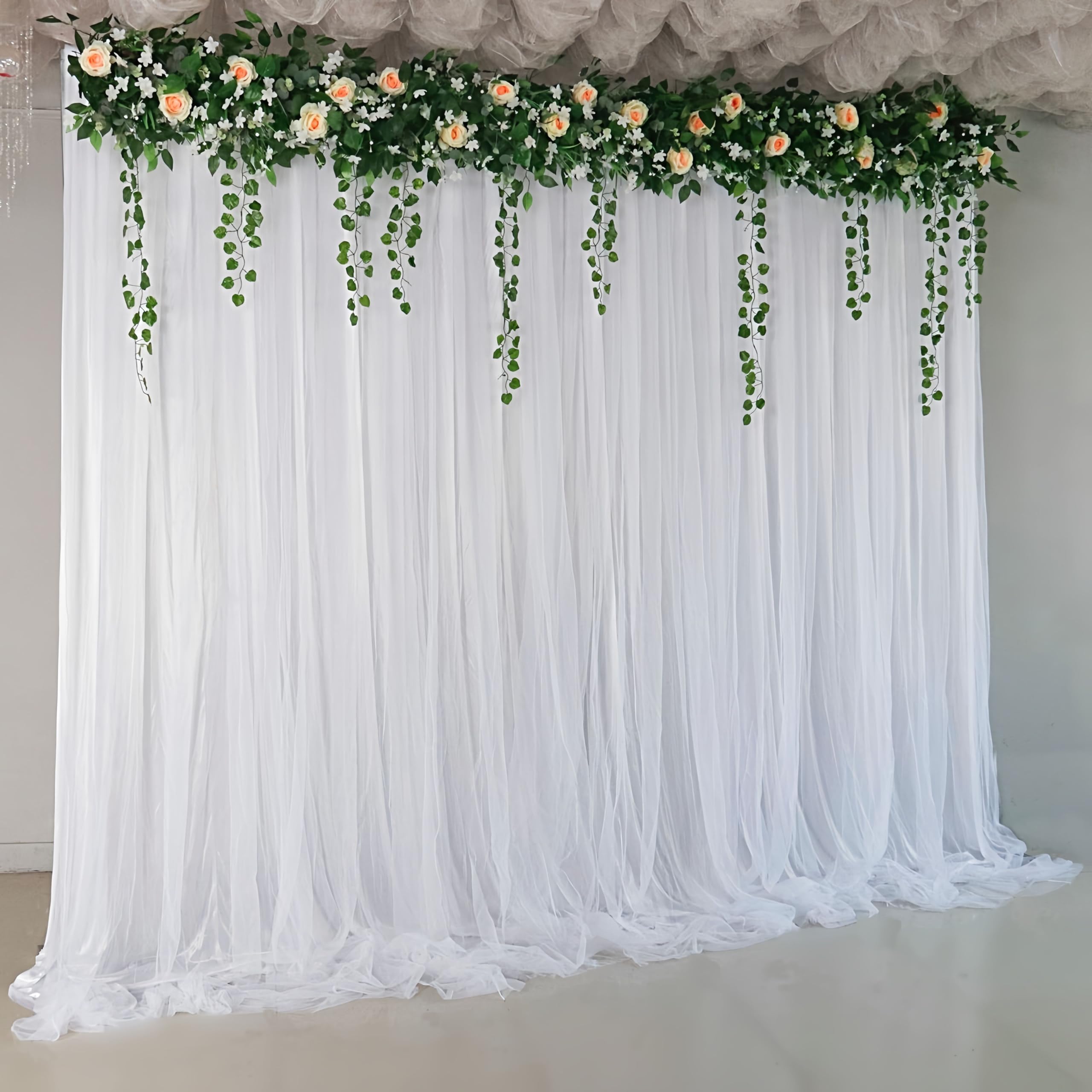 Backdrop Curtain Dual Layer Wrinkle Free Backdrop Tulle Drapes for Baby Shower Wedding Baptism Engagement Party Birthday Photography Home Decorations (White, 9.8ft(W)9.8ft(H)/3M*3M)