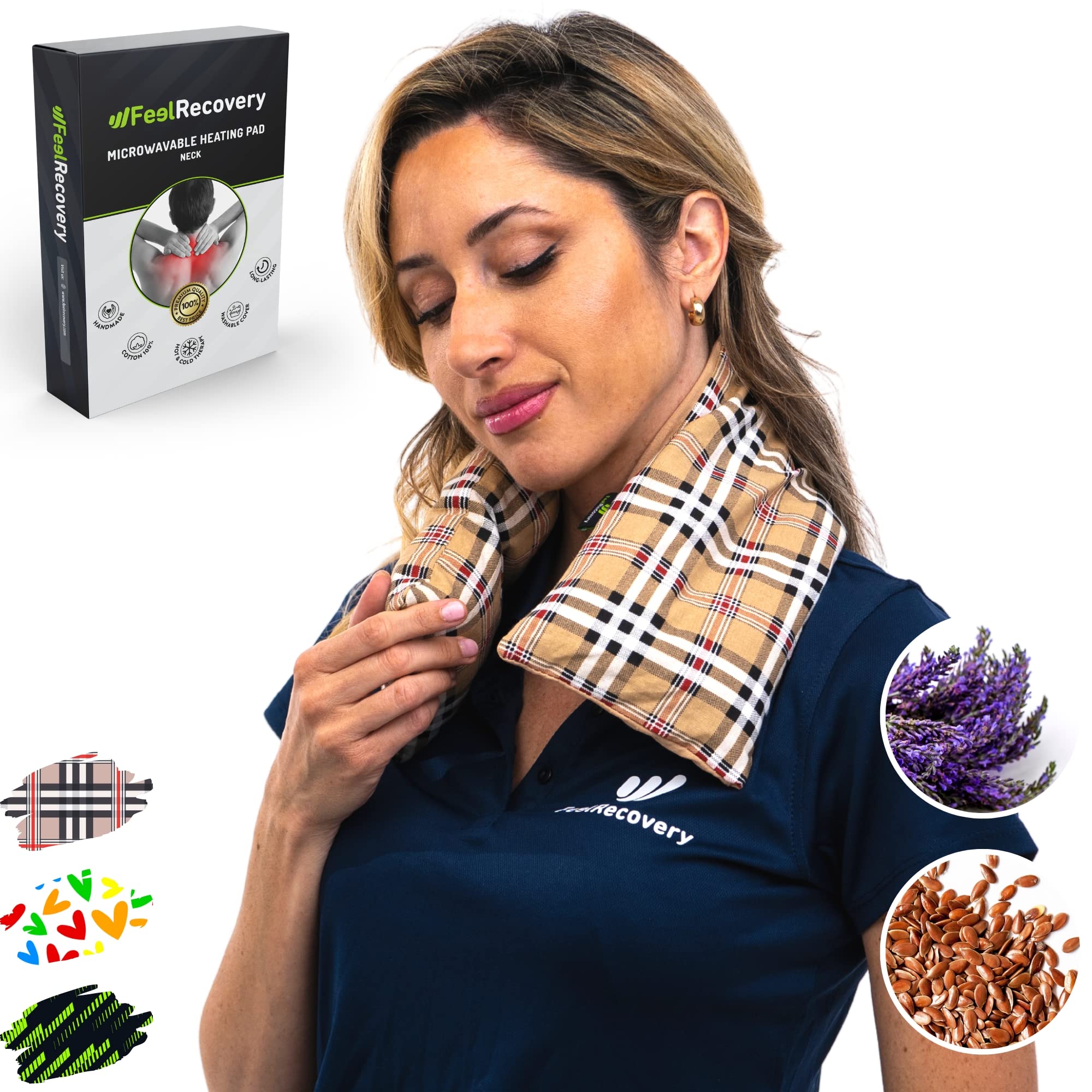 Wheat Bags for Neck Pain Relief - Neck Warmer Microwave (60x15 cm) - Heating Pads Microwave - Hot & Cold Pack Microwavable - Washable Cover, 100% Cotton Fabric & Lavender — image 1