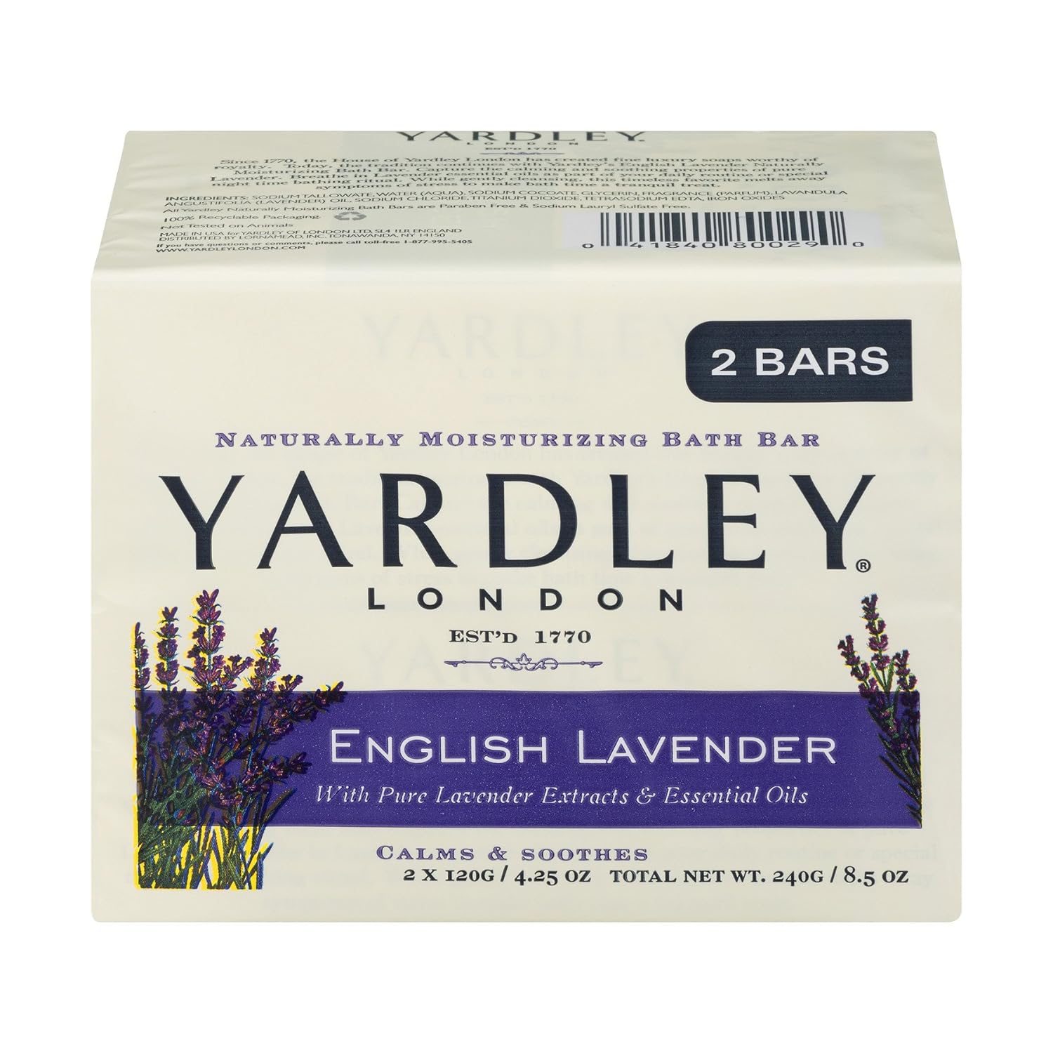 English Lavender Bar Soap by Yardley 2 x 4.25 oz Soap