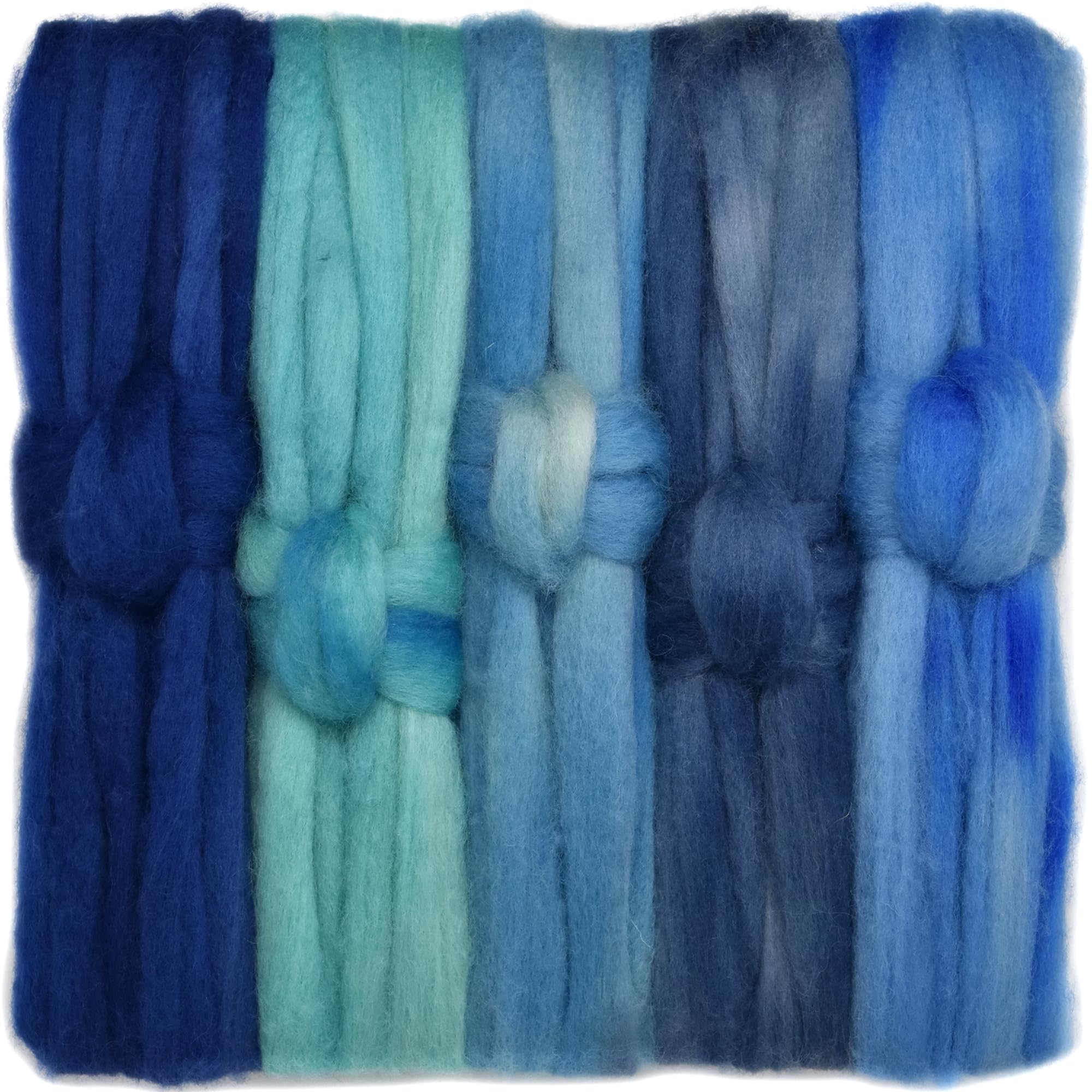 SPINNING FIBER Super soft BFL Wool Top Roving drafted for hand spinning with drop spindle or wheel, felting, blending and weaving. Variegated hand dyed mini skeins. 5 Ounce DISCOUNT PACK, Blues by Living Dreams Yarn