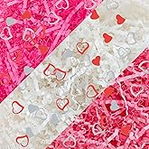 Jocomoni 17.6oz Valentine's Day Crinkle Cut Paper Shred Filler Pink White Crinkle Cut Paper with Heart Confetti Raffia Paper Filler for Gift Wrapping Packaging Filling Party Supply