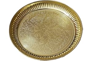 PARIJAT HANDICRAFT Brass puja plate aarti pujan thali golden brass prashad chandan pooja article (5-Inch, Flower-design)