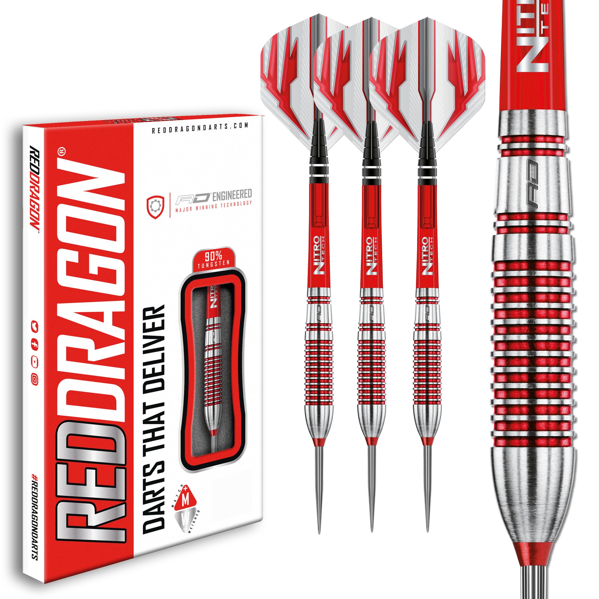 RED DRAGON Reflex 26g - Tungsten Darts Set with Flights and Stems