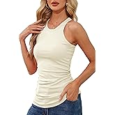 TAIPOVE Cotton Rib Racerback High Neck Tank Top for Women Ruched Camisole Sleeveless Basic Slim Cute Shirt