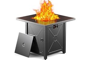 ZAFRO 28" Fire Pit Table, 40000 BTU Propane Fire Pit Table with Lid and Lava Rock, CSA Certified Fire Table with for Outdoor, Backyard, Patio, Garden, Black
