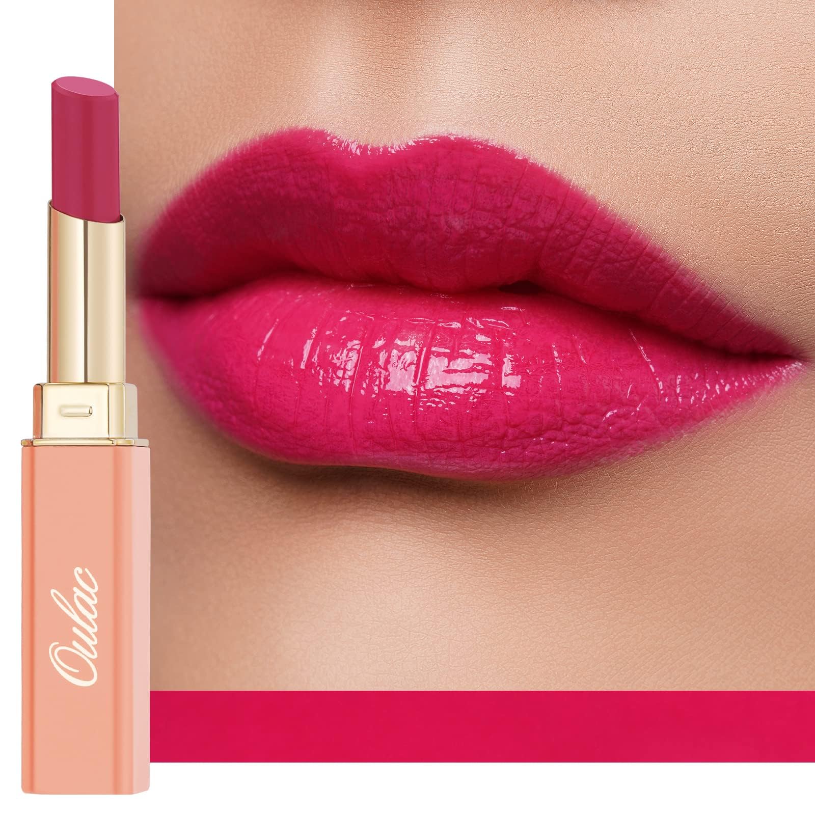 Oulac Rose Pink Lipstick - Moisture Shine Hydrating Lipstick & Tinted Lip Balm for Dry Lips, Medium Coverage Lip Colour | Juicy Look, Glossy Finish, Vegan, Cruelty-Free, (09)#Hashtags — image 1