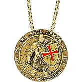 Yumikoo Bronzy Put on the Full Armor of God Ephesians 6:13-17 Templar Necklace with Red Cross Religious Jewelry Medieval Knights Shield Pendant