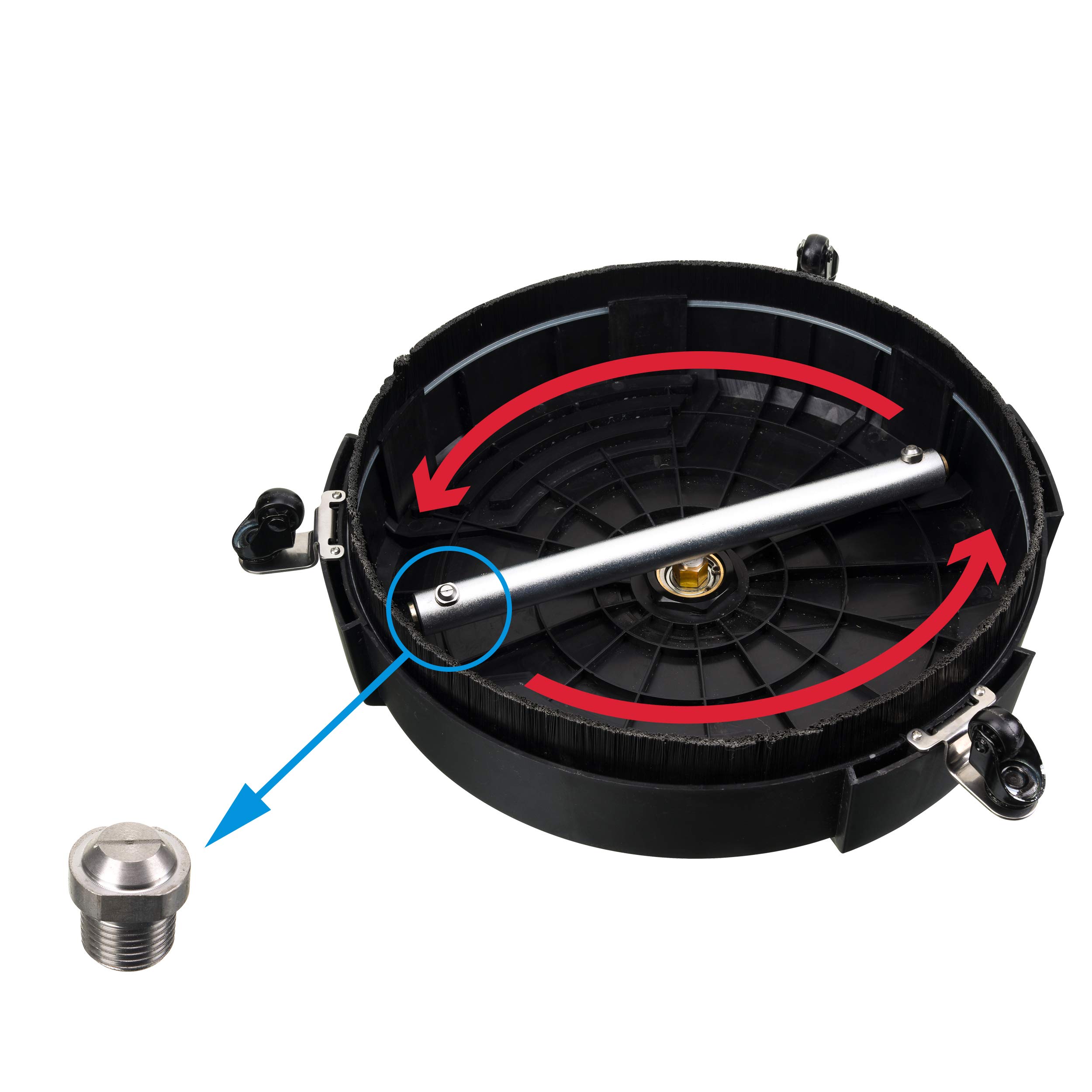 Tool Daily 15 Inch Pressure Washer Surface Cleaner Attachment with Wheels, with 2 Power Washer Extension Wands and 2 Replacement Nozzles, 3600 PSI, Black