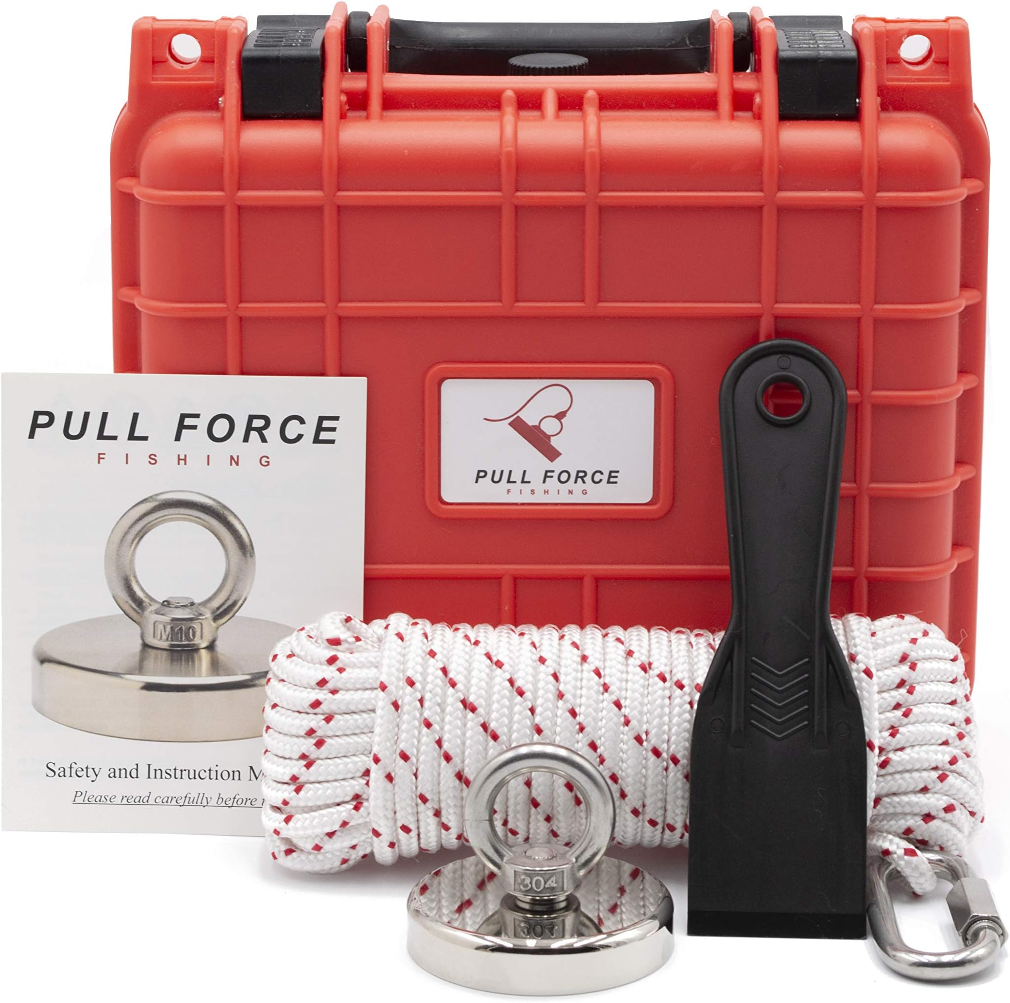 Magnet Fishing Kit with 350 lb Pull Force Neodymium Magnet and Eyelet.Super Strong N52 Fishing Magnet with Rope,Scraper and Case. Best Bundle Deal