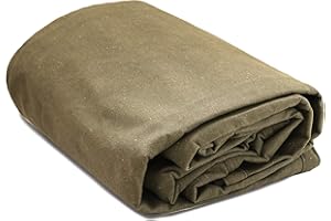 WHITEDUCK 10'x20' Canvas Tarp 18 oz/37 Mil Heavy Duty Waterproof UV Resistant, Rustproof Grommets, Industrial & Commercial Use Cloth Tarp (Finished Size: 9'6"x19'6", Olive)…
