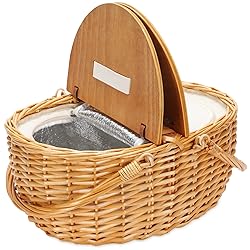 Cooler Picnic Basket with Blanket, Wooden Split Lid