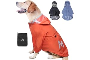 MAMORE Dog Raincoat for Small and Medium Dogs,Waterproof Lightweight Dog Rain Jacket with Leash Hole,Adjustable Reflective Dog Rain Coat with Hood (X-Large, Orange)