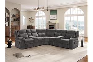 SECSOFIER Manual Reclining Sectional Sofa Set Premium Fabric Recliner Corner Sectional Couch with Console & Cup Holders for Living Room