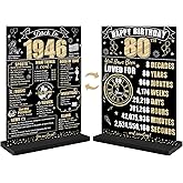 Black Gold 80th Birthday Decorations Back in 1946 Table Sign for Women Men, Two-sided 80 Birthday Wooden Poster with Stand Party Supplies, Eighty Year Old Bday Display Holder Table Decor