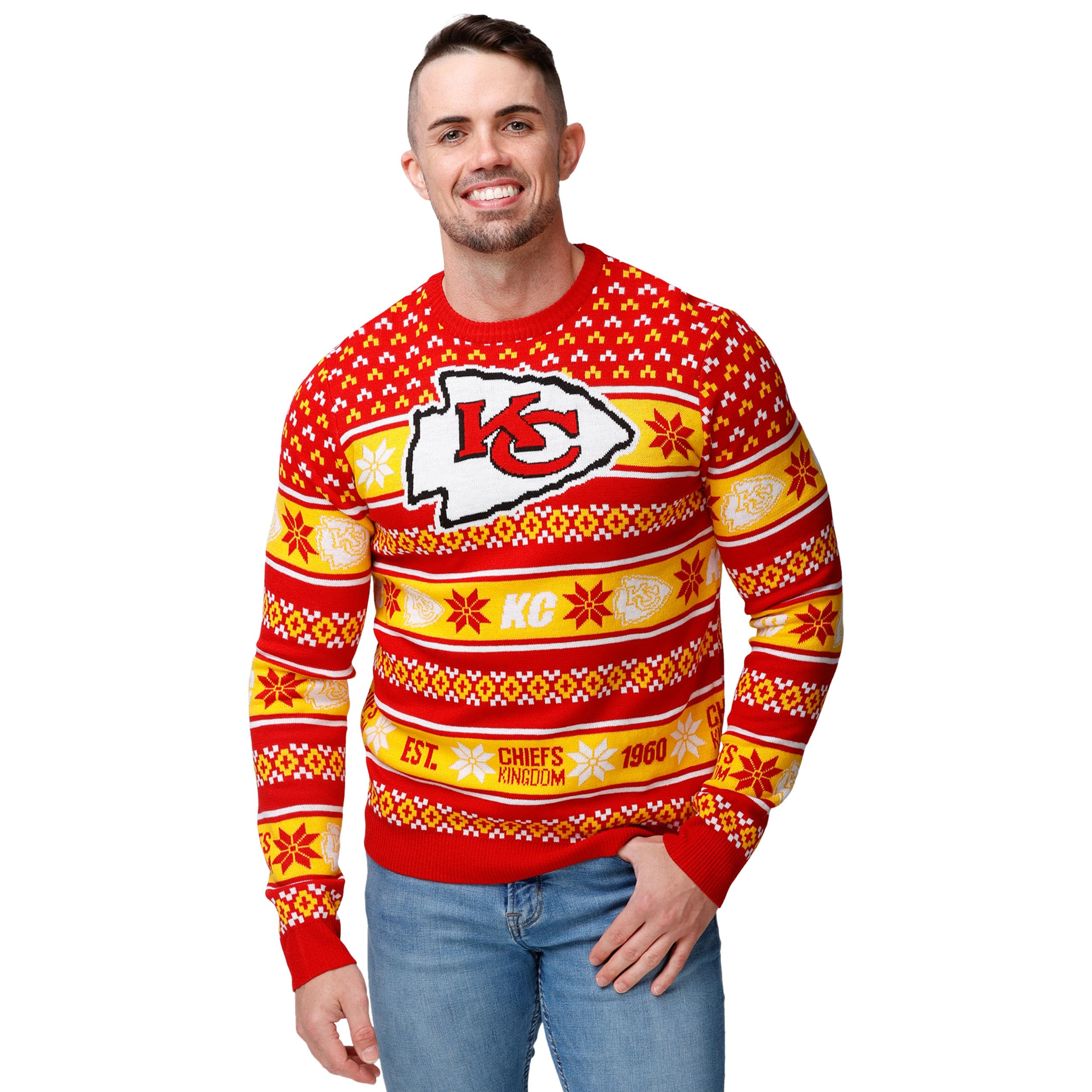 FOCO Standard NFL Big Logo Ugly Sweater, Team Color