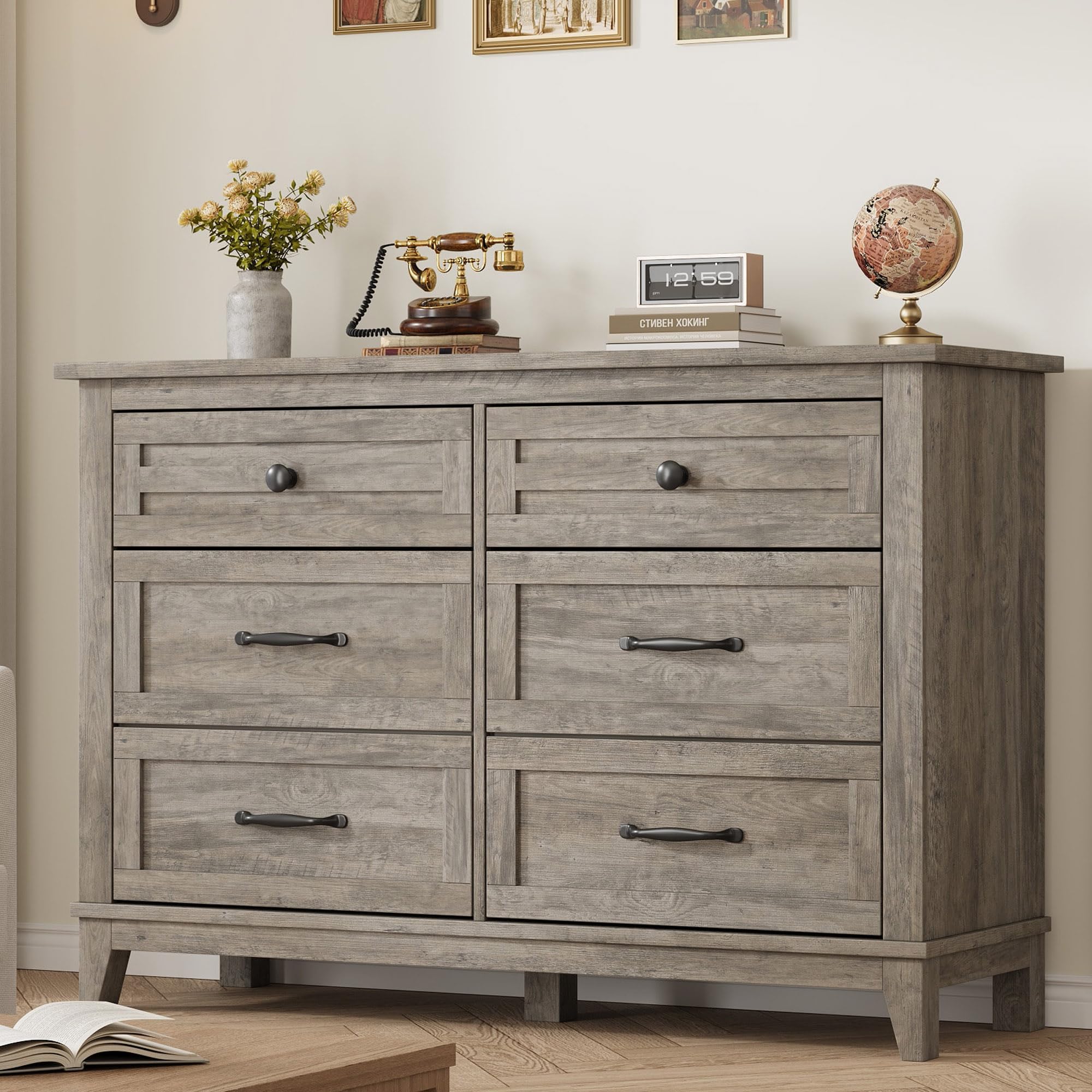 Photo 1 of **FOR PARTS ONLY/ HAS BROKEN PIECES*** GarveeHome 6 Dresser for Bedroom, 47 in Wide Drawer Dresser with Storage Freestanding, Wooden Closet Storage Chest for Living Room, Bedroom, Entryway, Ash Grey