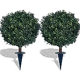 kyesyes Artificial Boxwood Ball Bush 27" Tree UV Resistance Rated with Spike. Easy to Push in The Ground.Plant Looks Great in a Planter Anywhere. Indoor/Outdoor Decor 2 Pack
