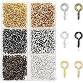 960 PCS Screw Eye Pins, Small Screw Eye Pins for Jewelry Making 6 Colors Mini Eye Screws Tiny Eye Hooks with Multi-Compartment Storage Box for DIY Crafts Art Projects Bead Charms