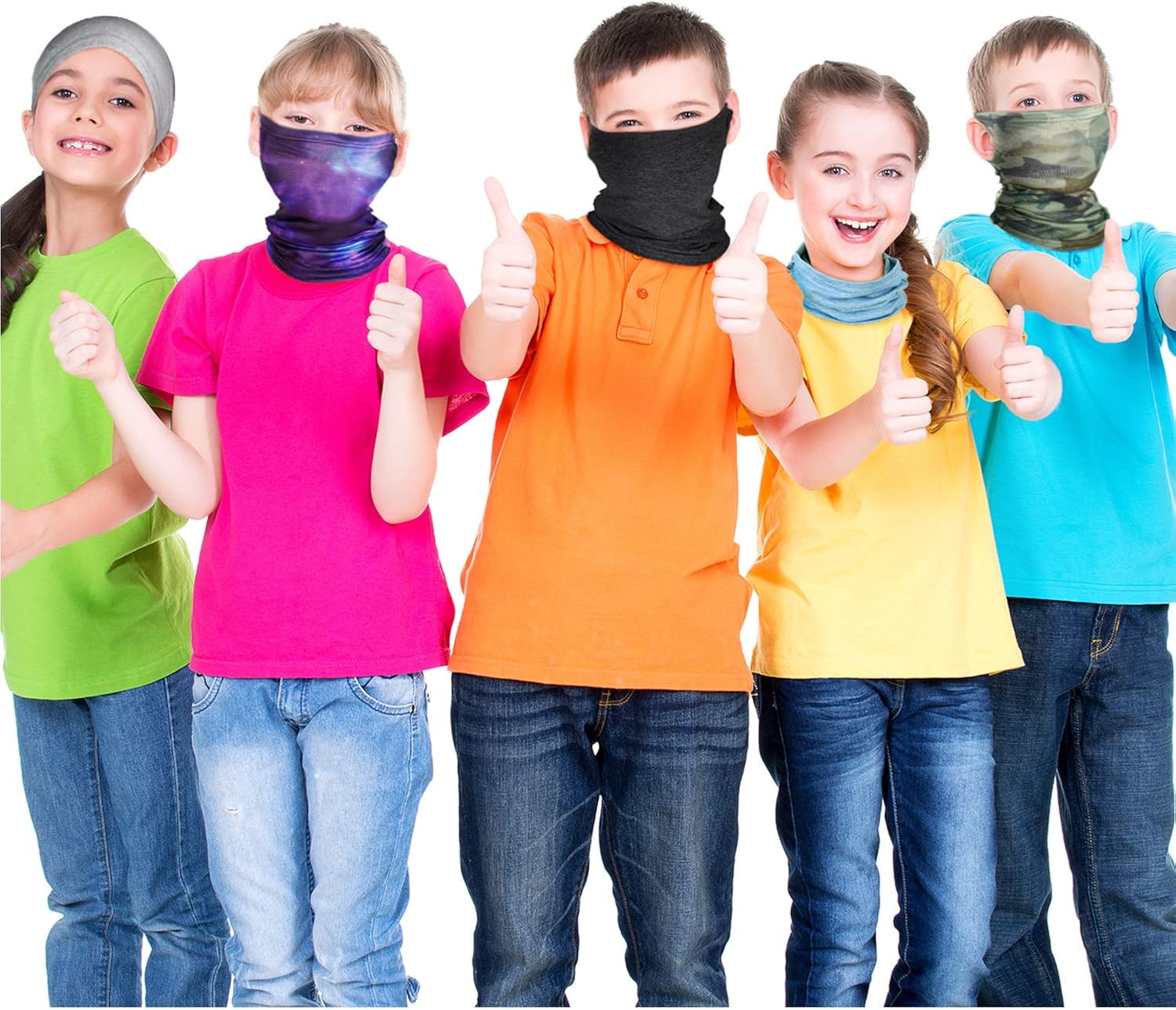 Boao 6 Pieces Kids Summer Neck Gaiter Ice Silk Face Cover Bandanas Non-Slip Balaclava Neck Cover (Solid and Printed Color): Clothing
