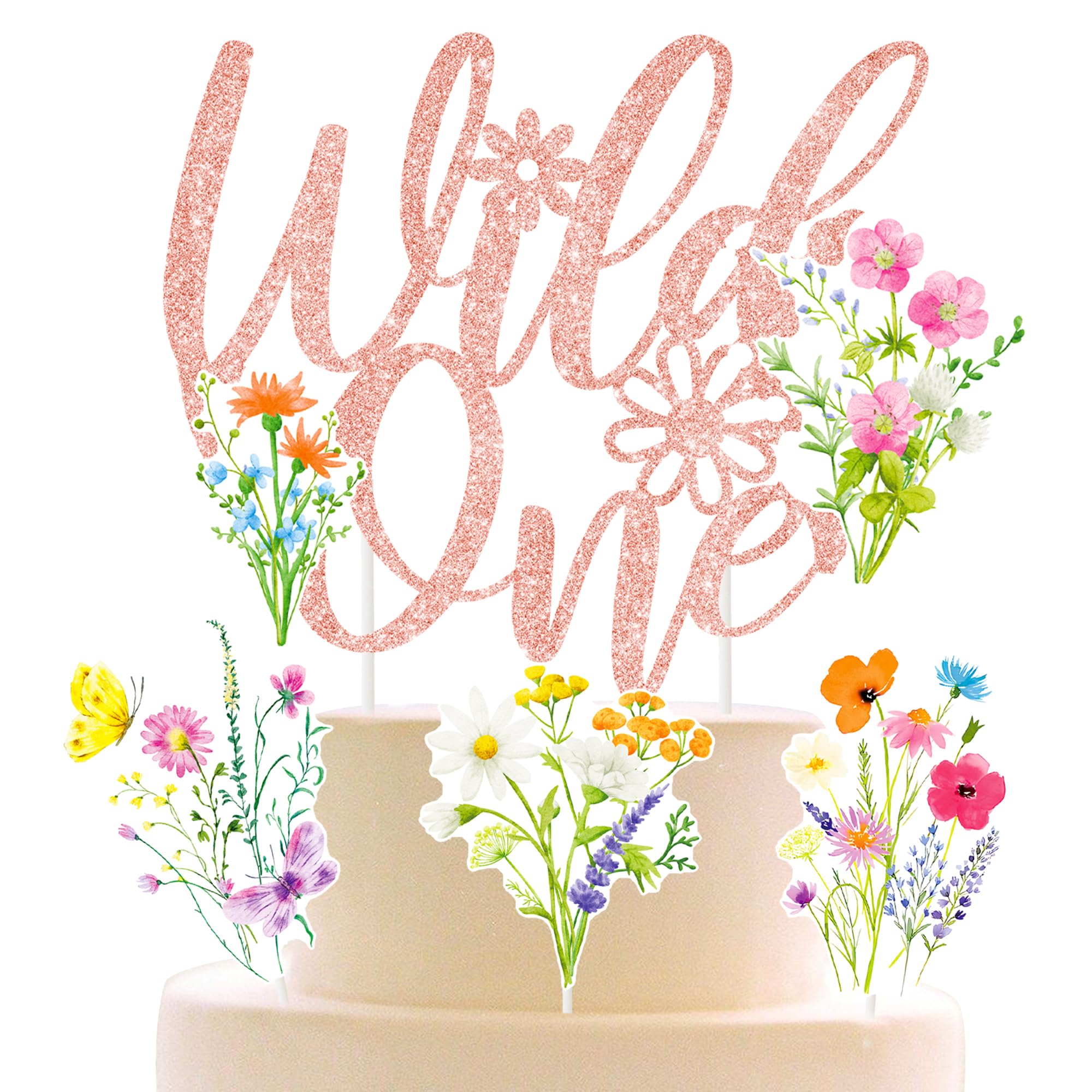 Photo 1 of Wild One Flower Cake Topper 4Pcs Wildflower Birthday Cake Decorations Wildflower Theme 1st Birthday Decoration Wild One Cupcake Cake Picks for Wildflower First Baby Shower Supplies