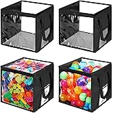 4 Packs Large Toy Storage Bins 12" Clear Zippered Storage Bags with Handles, Transparent PVC Storage Bags, Foldable Cube Storage Organizer for Building Blocks, Toys, Clothes,Towel, Kids Playroom