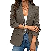 ELLEVEN Women’s Herringbone Tweed Blazer – Slim Fit Business Casual Work Jacket with Flap Pockets, Long Sleeve