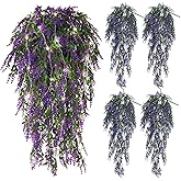 SJL Artificial Hanging Flowers Hanging Greenery with LED Lights Strings UV Resistant Lavender Plant Flower Greenery Stem Vine with Lights Faux Plants for Yard Vanity Kitchen Outdoor Decor (Purple)