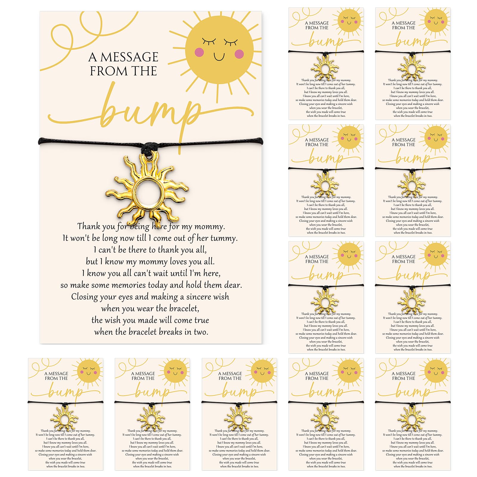 Photo 1 of Tondiamo 25 Sets Baby Shower Gifts for Guests Adjustable Bracelets Thank You Message from The Bump Card Gold Sun Wish Charm Bracelets for Gender Reveal Return Gifts Party Favors