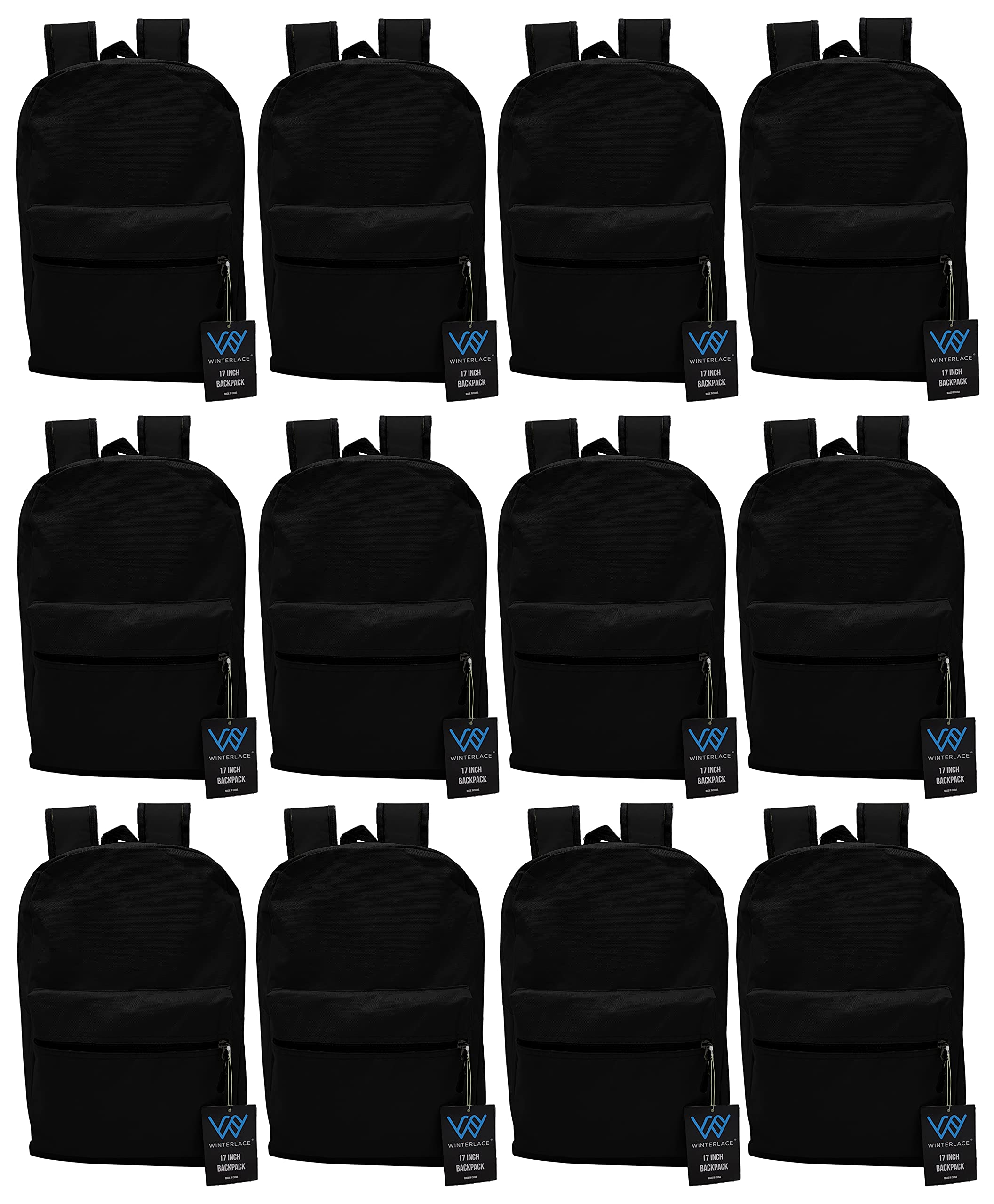 Photo 1 of 12 Pack Backpack, Bulk 17 inch Lightweight Outdoor Travel Gym Corporate Events Bag (Black)
