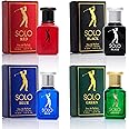 NovoGlow Solo 4-Piece Mini Fragrance Set for Men EDP - Solo Red, Blue, Black & Green - Combination of Woody, Citrus & Spicy Scents - Suitable For All Skin Types - Free of Paraben Each in 30ml Bottle