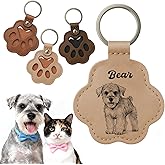 CDBUY Personalized Dog Memorial Gifts - Custom Leather Pet Hair Keychain with Photo or Name, Dog Fur Keepsake for Bag or Key Holder