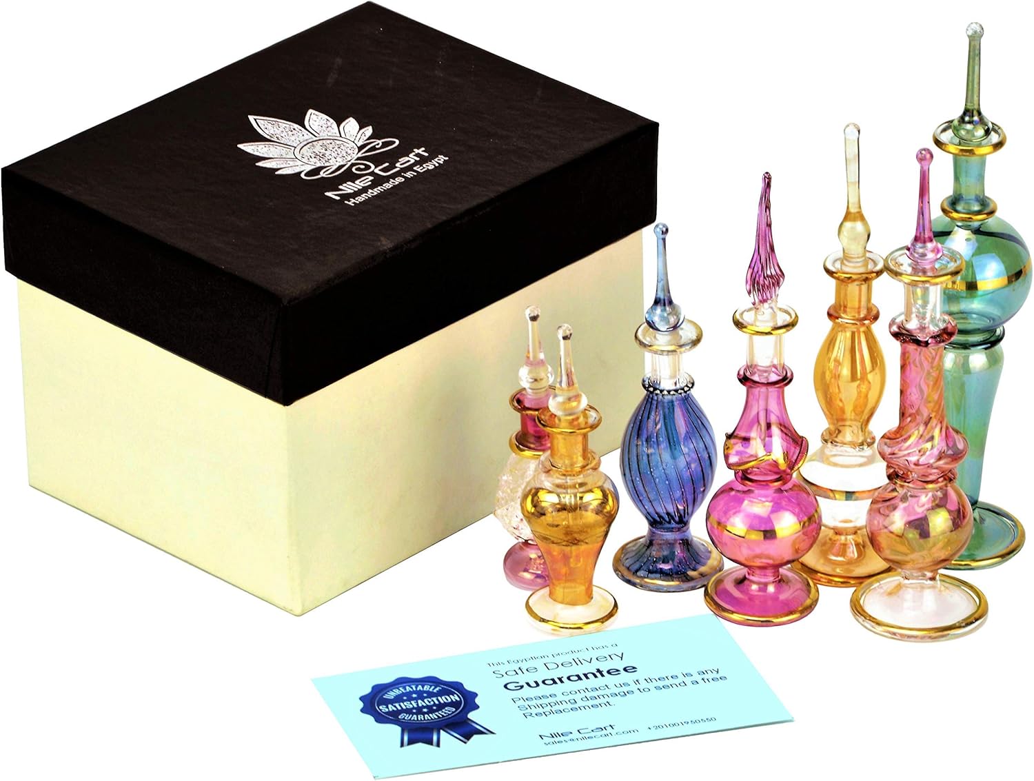 Egyptian Perfume Bottles Wholesale Mix Collection Set of 12 hand Blown Decorative Pyrex Glass 2 -5 in with handmade golden Egyptian decoration for Perfumes & Essential Oils by NileCart: Home Improvement