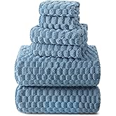 REDKISS Blue Microfiber Towels Set of 6-35x70 Inches Oversized Bath Sheets, Extra Large Bath Towels Set of 6, Super Soft Quick Dry Lint Free Absorbent Waffle Microfiber Shower Towels
