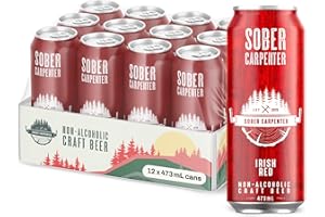 SOBER CARPENTER - Irish Red Ale Non Alcoholic Beer, Ideal Craft Beer for Any Occasion, Non Alcoholic Spirits & Alcohol Alternative, Low Calorie Drink with 60 Calories & 24 IBU, Pack of 12 (16 oz Ea)