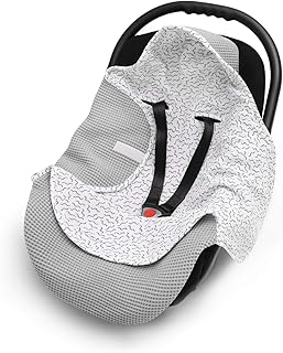 EliMeli Einschlagdecke für Babyschale 100% Baumwolle - Leichte Baby Decke für Autositz aus Waffelstoff und Musselin für den Sommer und Frühling, universal z.B. Maxi Cosi (Grau - Zygzak)