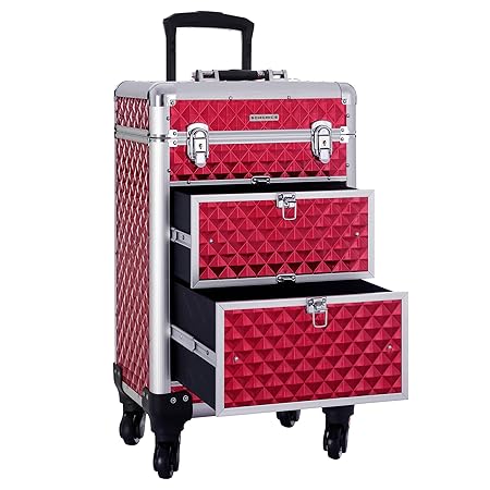 SONGMICS Valise de maquillage ABS Rouge 34 x 27 x 57 cm JHZ08RD Kosmetikkoffer, Rouge
