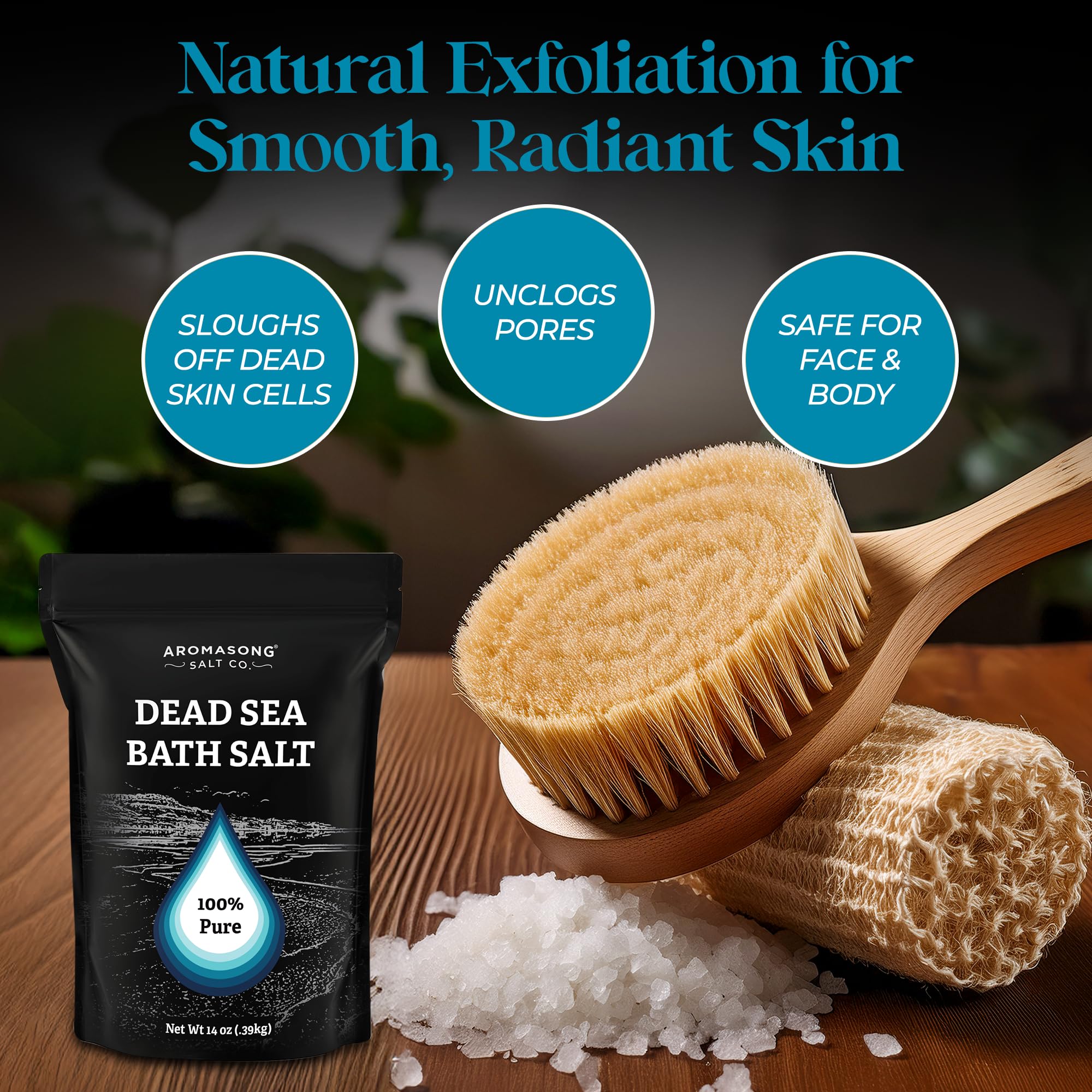 Aromasong Dead Sea Salt Bath Soak 14 OZ Pack – 100% Natural Dead Sea Salts for Soaking, Relaxation, and Detoxification of Skin, Dead Sea Salts for Bath to Rejuvenate and Refresh- Resealable Pack