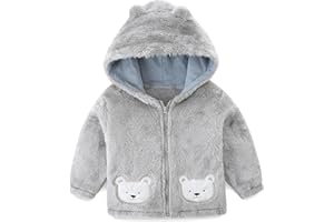 BIBIMOM Toddler Winter Coat Fleece Zip up Hooded Bear Ears Warm Fuzzy Baby Kids Jacket Outerwear Sweater