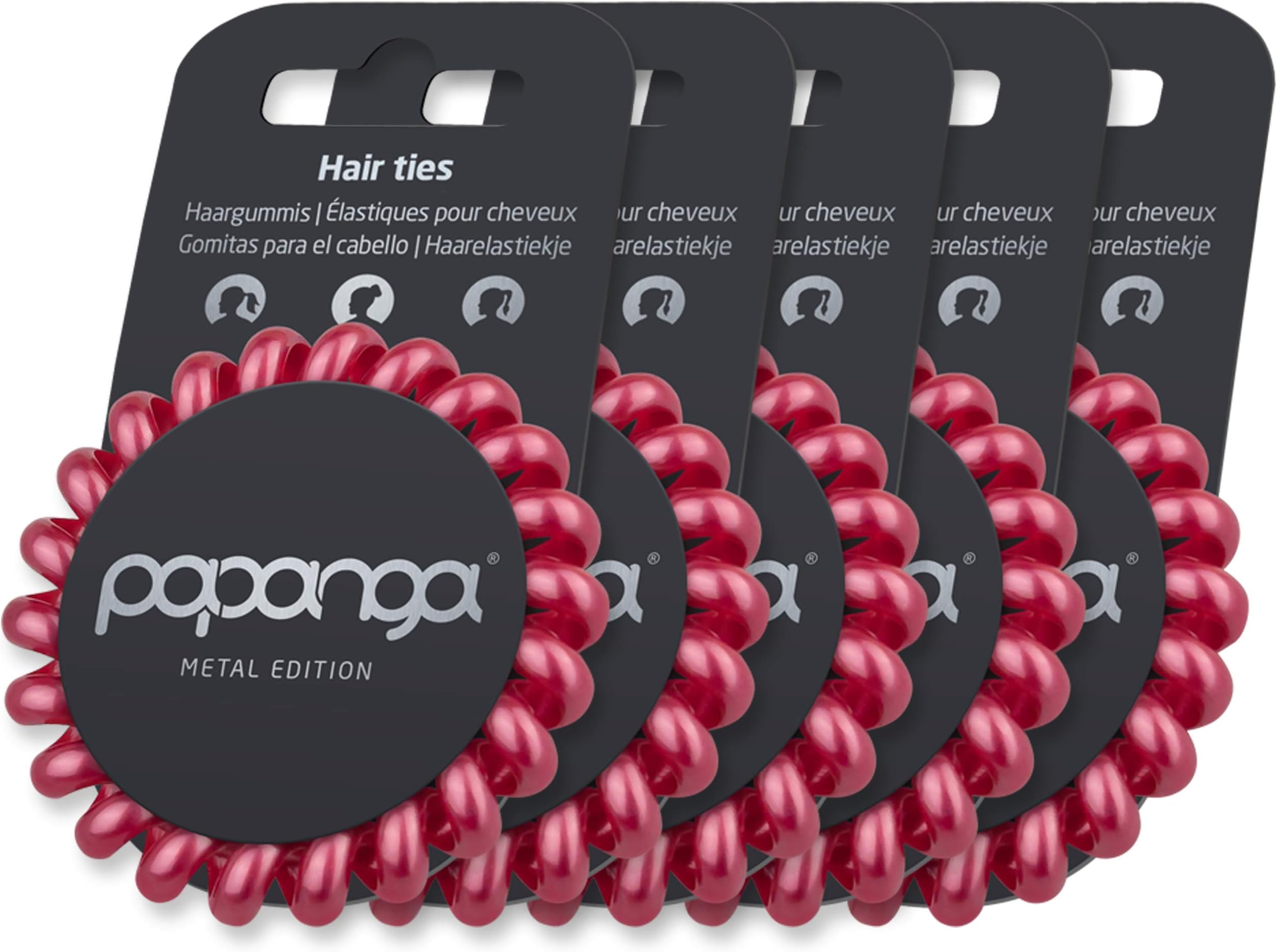 Papanga Metal Edition Spiral Hair Elastics Size Big, Colour: Royal Metallic (Red) Pack of 5